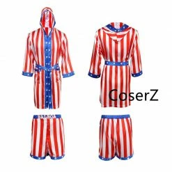 Coserz Promotion Rocky Balboa Apollo Movie Boxing American Flag Cosplay Shorts Robe Boxing Costume Robe And Shorts