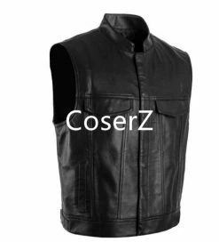 Coserz Promotion Sons Of Anarchy Black Motorcycle Vest Jacket Leather Vest Black Punk Vest Cosplay Costume
