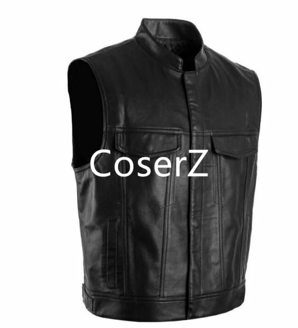 Coserz Promotion Sons Of Anarchy Black Motorcycle Vest Jacket Leather Vest Black Punk Vest Cosplay Costume 3 Coserz Promotion Sons Of Anarchy Black Motorcycle Vest Jacket Leather Vest Black Punk Vest Cosplay Costume
