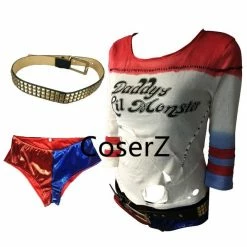 Coserz Promotion Suicide Squad Harley Quinn Costume T Shirt Daddy's Lil Monster T Shirt Pants Belts