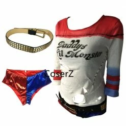 Coserz Promotion Suicide Squad Harley Quinn Costume T Shirt Daddy's Lil Monster T Shirt Pants Belts 10 Coserz Promotion Suicide Squad Harley Quinn Costume T Shirt Daddy's Lil Monster T Shirt Pants Belts