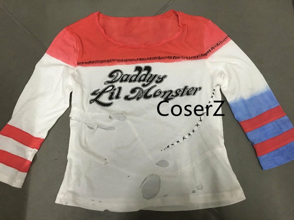 Coserz Promotion Suicide Squad Harley Quinn Costume T Shirt Daddy's Lil Monster T Shirt Pants Belts 6 Coserz Promotion Suicide Squad Harley Quinn Costume T Shirt Daddy's Lil Monster T Shirt Pants Belts