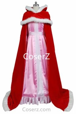 Beauty And The Beast Princess Belle Pink Dress Christams Cloak Cosplay Costume