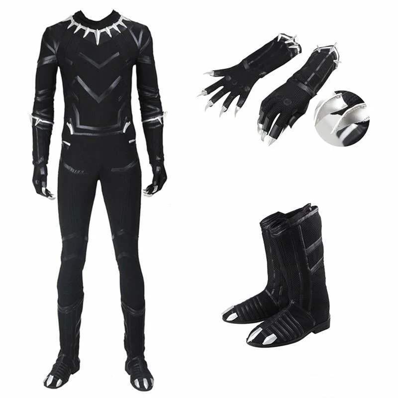 Comic Captain America Civil War Black Panther T'Challa Cosplay Costume With Boots 3 Comic Captain America Civil War Black Panther T'Challa Cosplay Costume With Boots