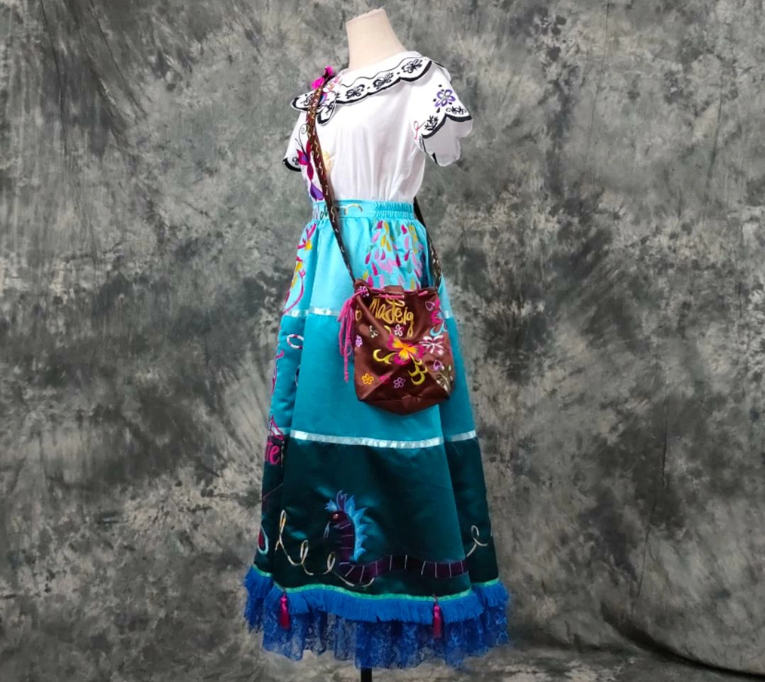 Coserz Encanto Mirabel Costume - Embroidered Adult Mirabel Dress With Bag Embroidery Version 14 Coserz Encanto Mirabel Costume - Embroidered Adult Mirabel Dress With Bag Embroidery Version