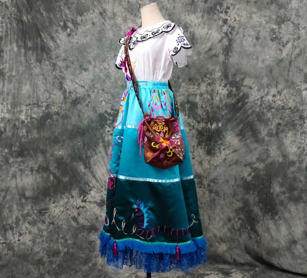 Coserz Encanto Mirabel Costume - Embroidered Adult Mirabel Dress With Bag Embroidery Version 17 Coserz Encanto Mirabel Costume - Embroidered Adult Mirabel Dress With Bag Embroidery Version