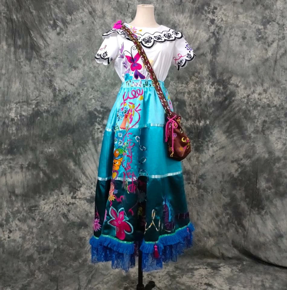 Coserz Encanto Mirabel Costume - Embroidered Adult Mirabel Dress With Bag Embroidery Version 18 Coserz Encanto Mirabel Costume - Embroidered Adult Mirabel Dress With Bag Embroidery Version