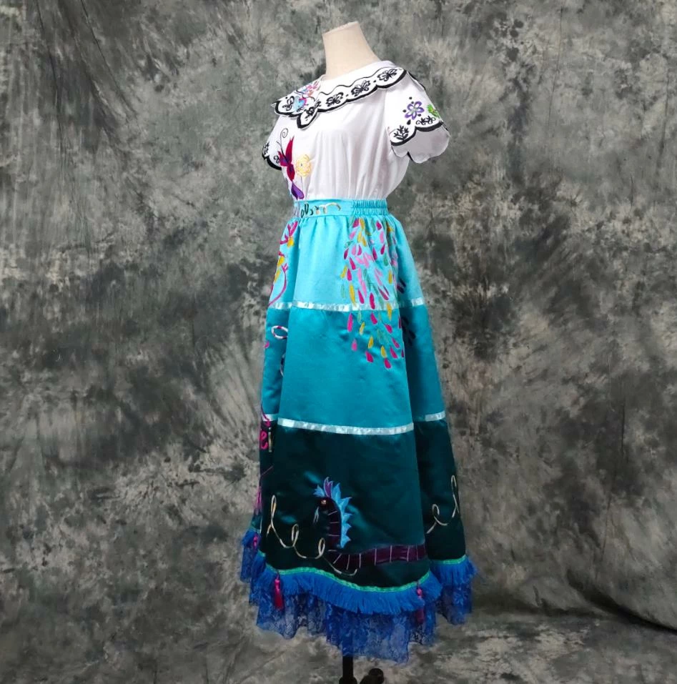 Coserz Encanto Mirabel Costume - Embroidered Adult Mirabel Dress With Bag Embroidery Version 19 Coserz Encanto Mirabel Costume - Embroidered Adult Mirabel Dress With Bag Embroidery Version