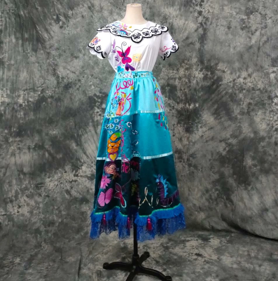 Coserz Encanto Mirabel Costume - Embroidered Adult Mirabel Dress With Bag Embroidery Version 11 Coserz Encanto Mirabel Costume - Embroidered Adult Mirabel Dress With Bag Embroidery Version