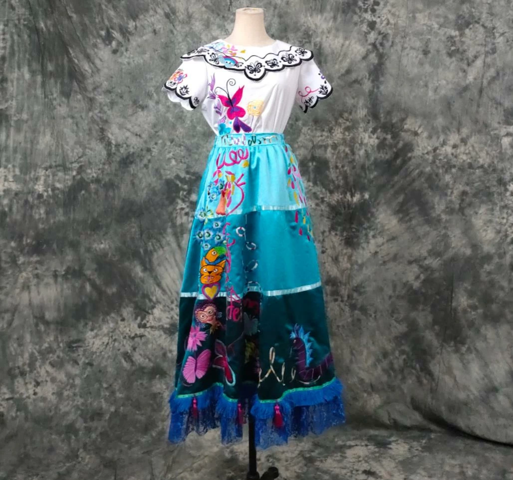 Coserz Encanto Mirabel Costume - Embroidered Adult Mirabel Dress With Bag Embroidery Version 4 Coserz Encanto Mirabel Costume - Embroidered Adult Mirabel Dress With Bag Embroidery Version