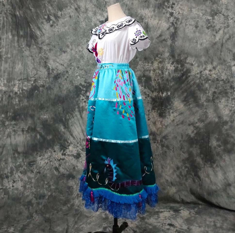 Coserz Encanto Mirabel Costume - Embroidered Adult Mirabel Dress With Bag Embroidery Version 13 Coserz Encanto Mirabel Costume - Embroidered Adult Mirabel Dress With Bag Embroidery Version