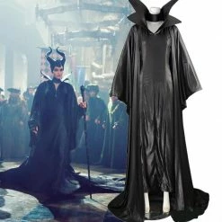 Princess Maleficent Costume Angelina Jolie Black Witch Cloak Dress Cosplay Costume
